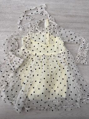 Girls Polka Dot Tulle Dress - Yellow & Black